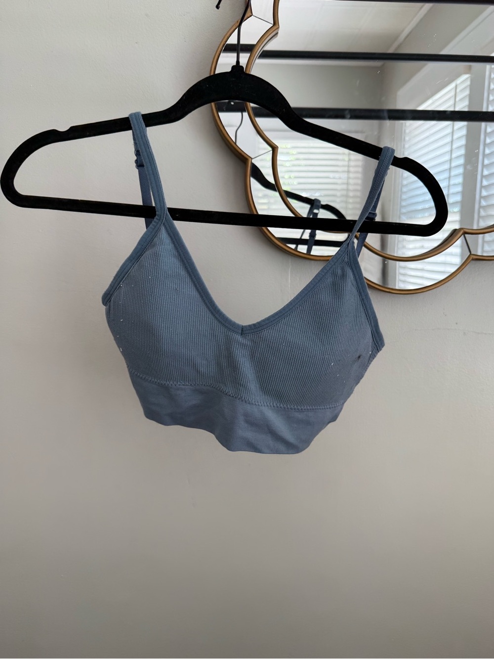 Everyday Ribbed V-Neck Bralette in Slate Blue